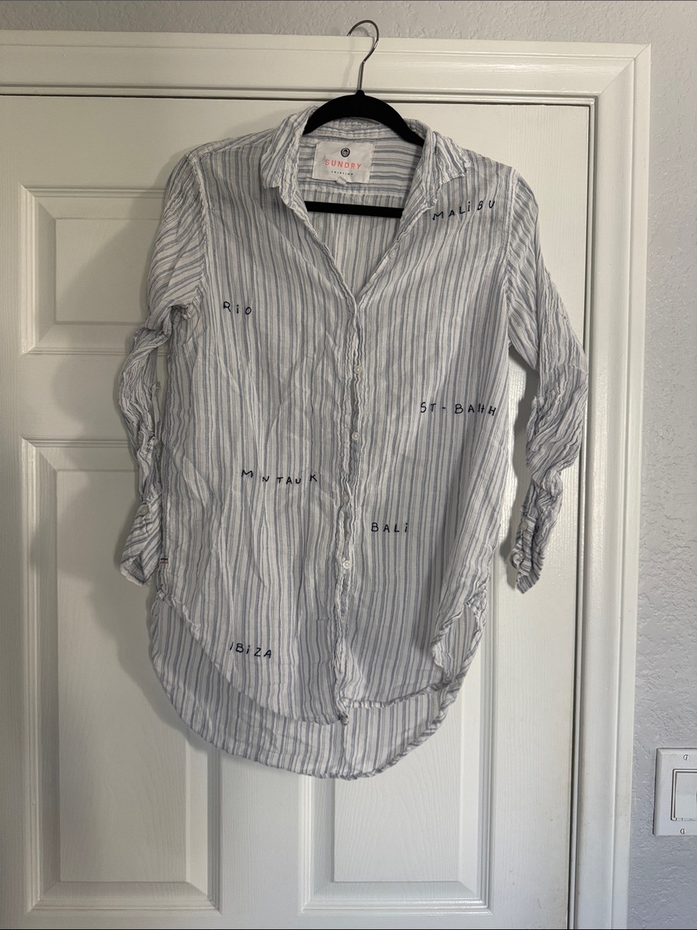 Sundry White and Light Blue Striped Button-Down Shirt